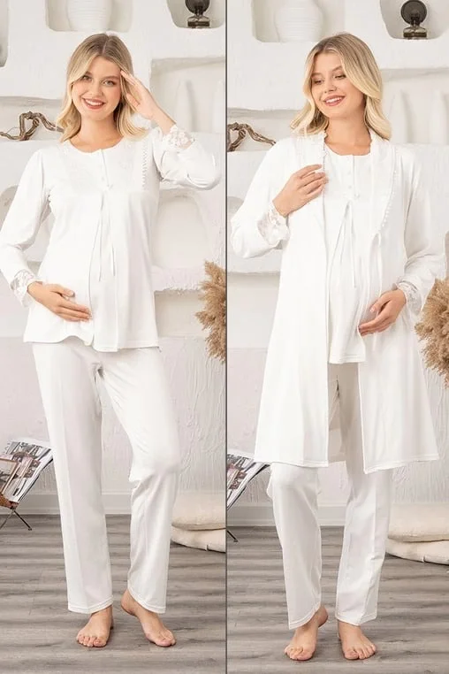 Bone 5905 Kadın Lohusa Viskon Klasik 3'Lü Pijama Takımı