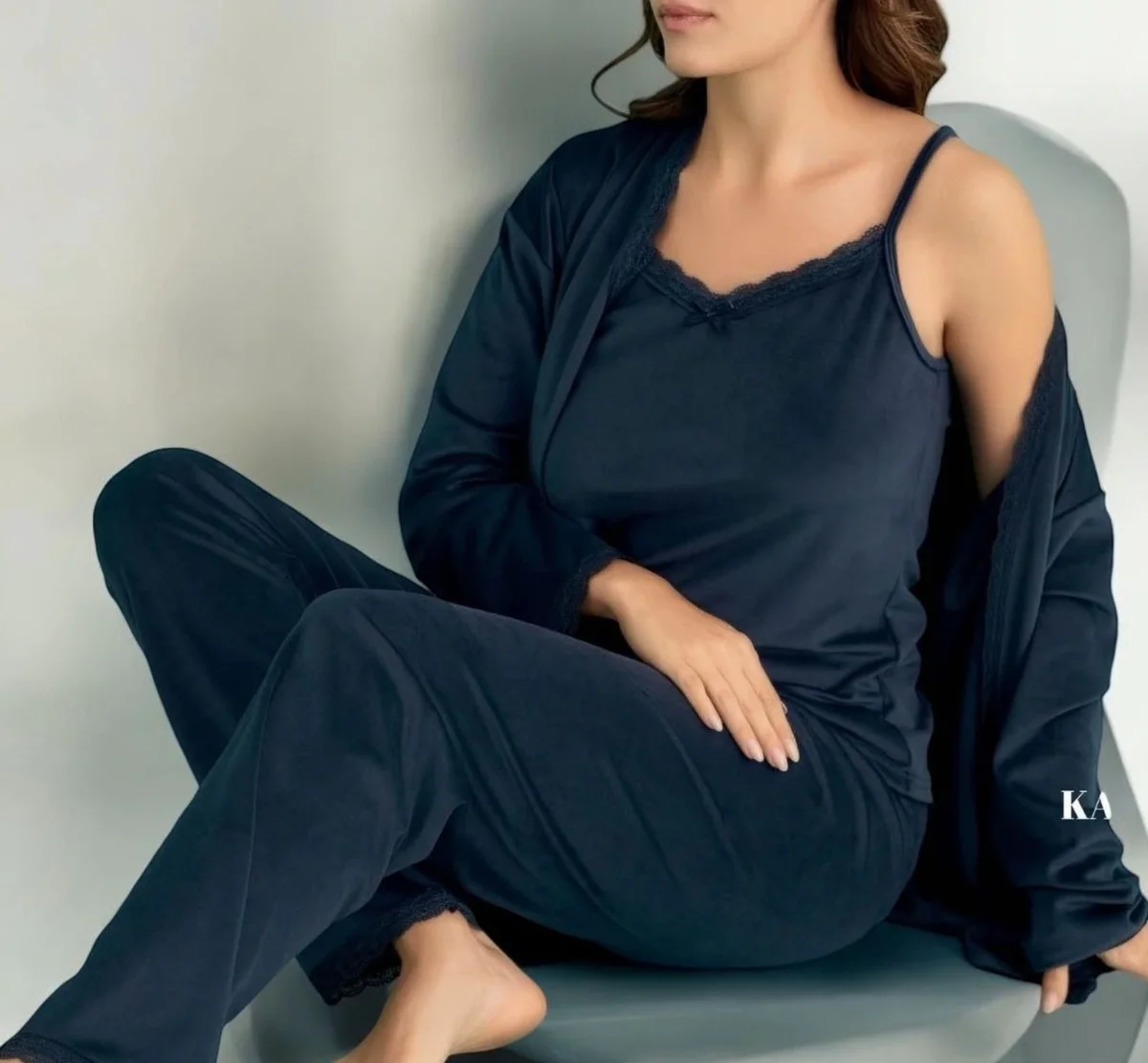 13402 Kadın Kadife 3'Lü Pijama Takımı