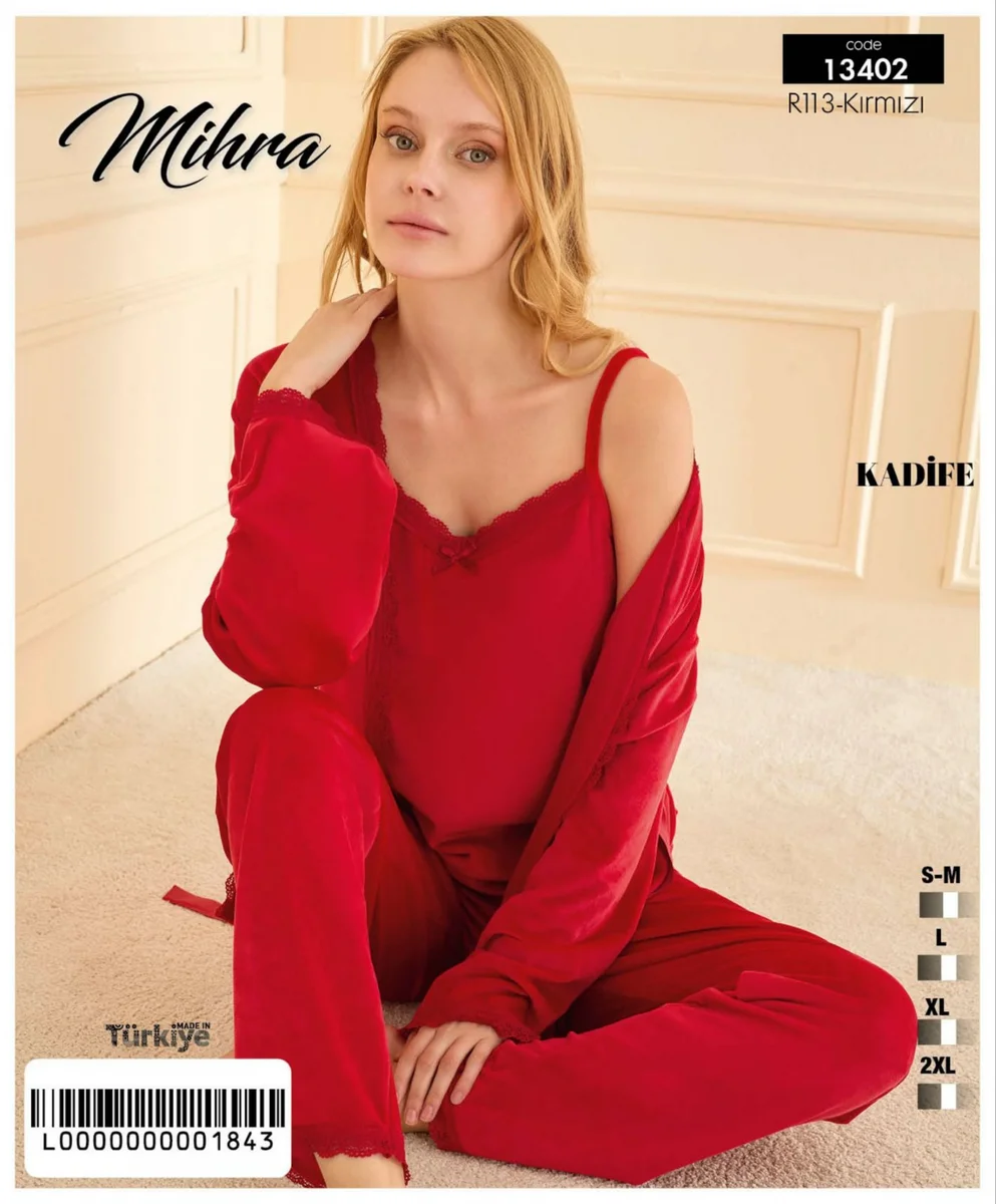 13402 Kadın Kadife 3'Lü Pijama Takımı