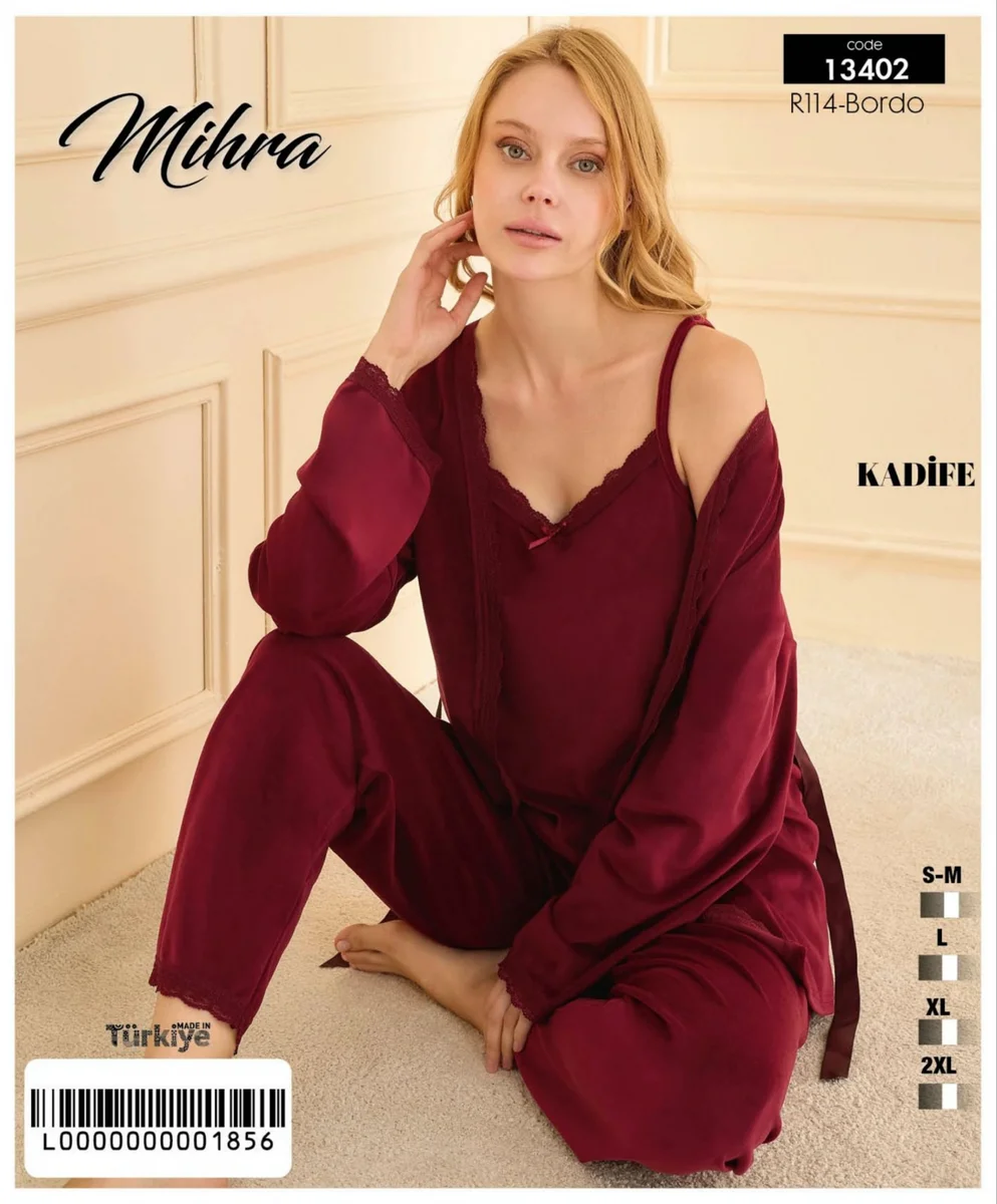 13402 Kadın Kadife 3'Lü Pijama Takımı