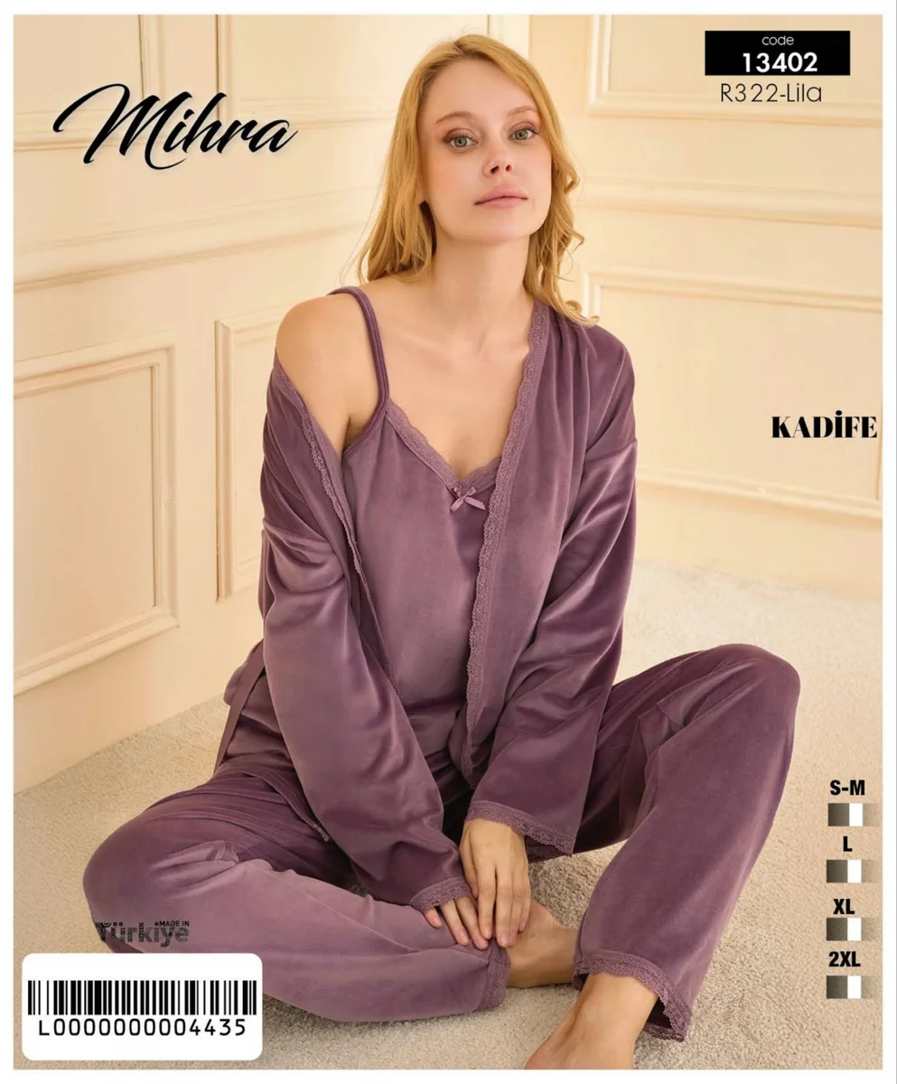 13402 Kadın Kadife 3'Lü Pijama Takımı