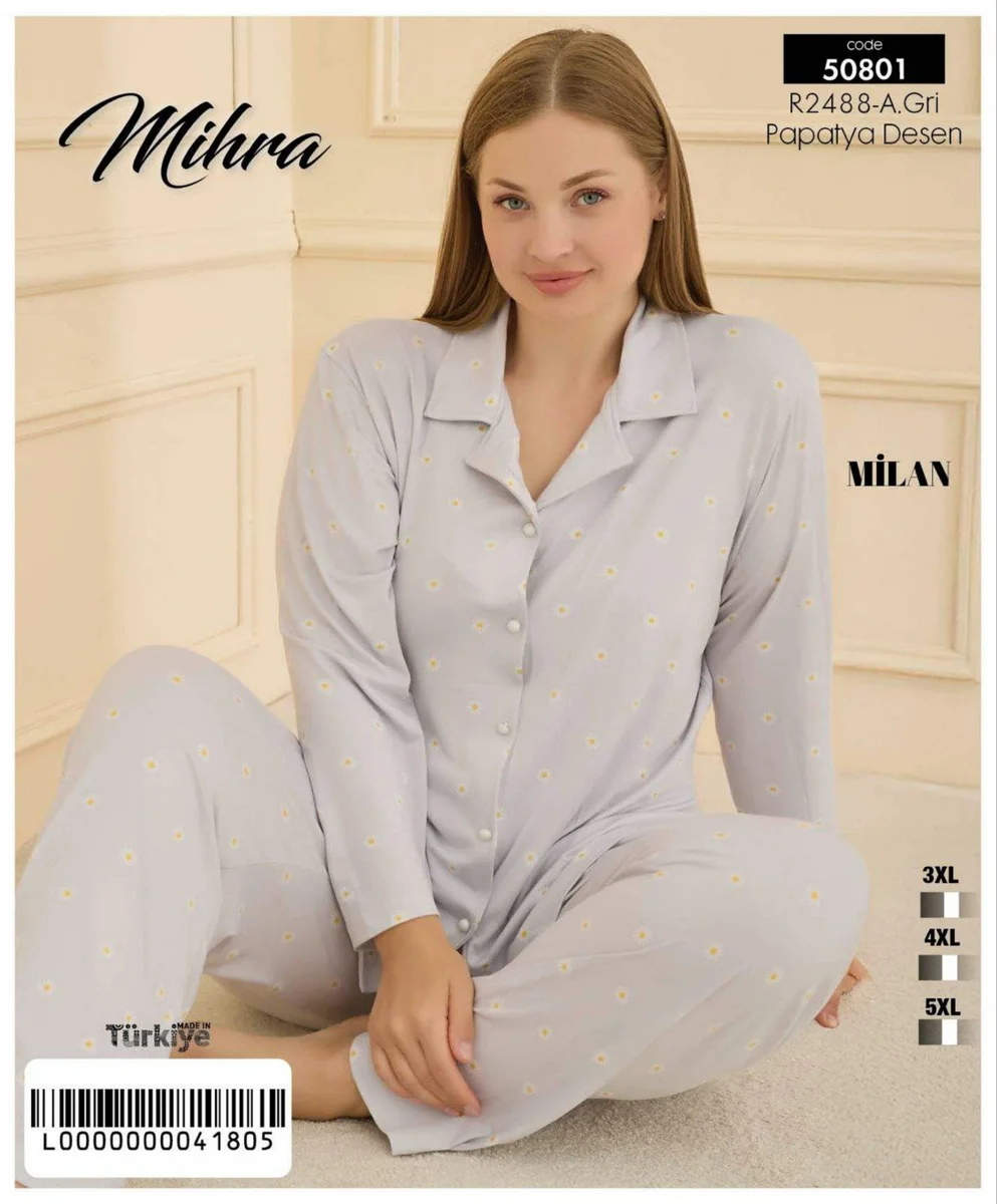 50801 Kadın Düğmeli Battal Pijama Takımı