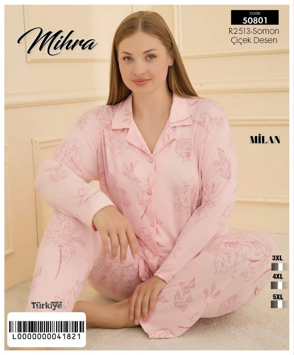 50801 Kadın Düğmeli Battal Pijama Takımı