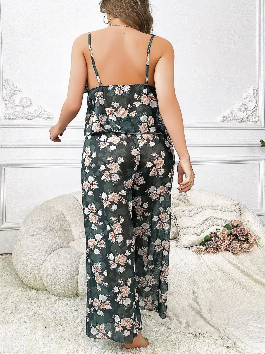 Özel Tasarım Büyük Beden Çiçek Desenli Bol Kesim 2'li Pijama Takımı