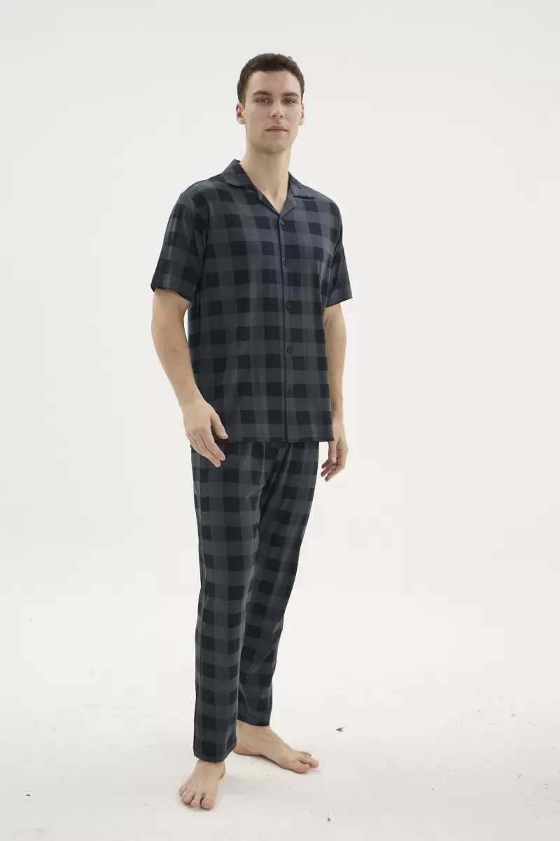 Kocabey KKT-26158 Erkek Apaj Yaka Düğmeli Pijama Takımı