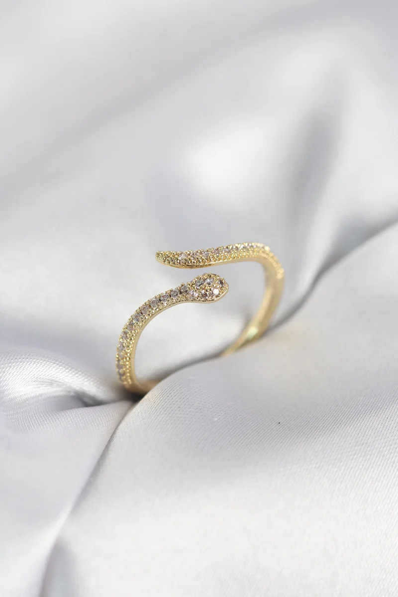 Gold Renk Yılan Model Zirkon Taşlı Kadın Yüzük