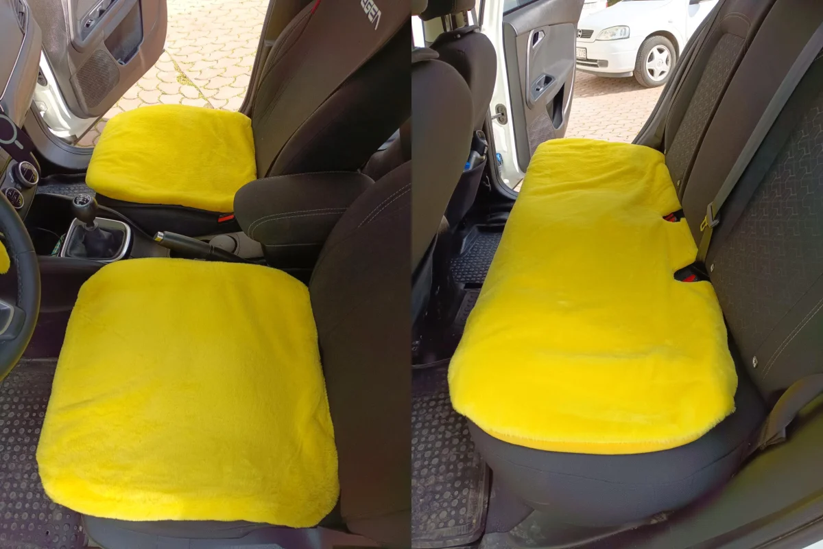 Yumuşak Tüylü Peluş Serme Oto Koltuk Koruyucu Minder Koltuk Kılıfı Ön Arka Sarı