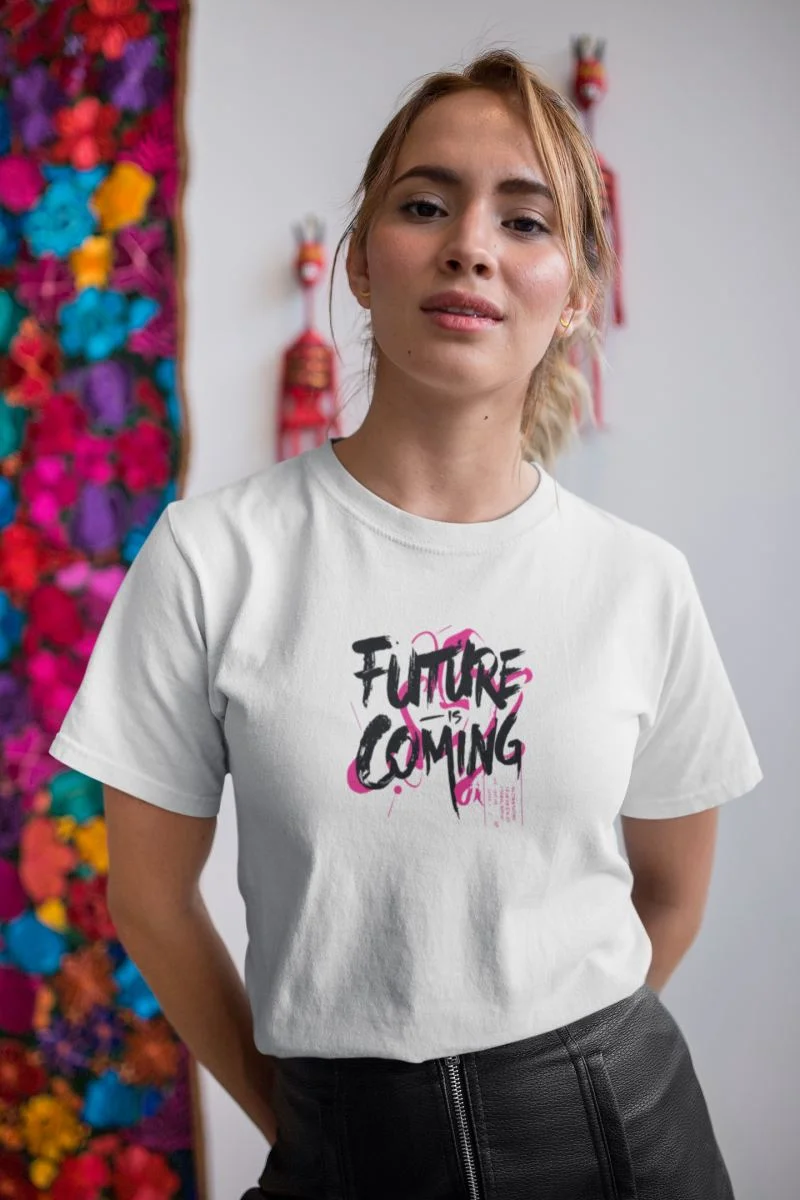 Kadın Özel Baskılı Modern Fit %100 Pamuk Bisiklet Yaka T-Shirt