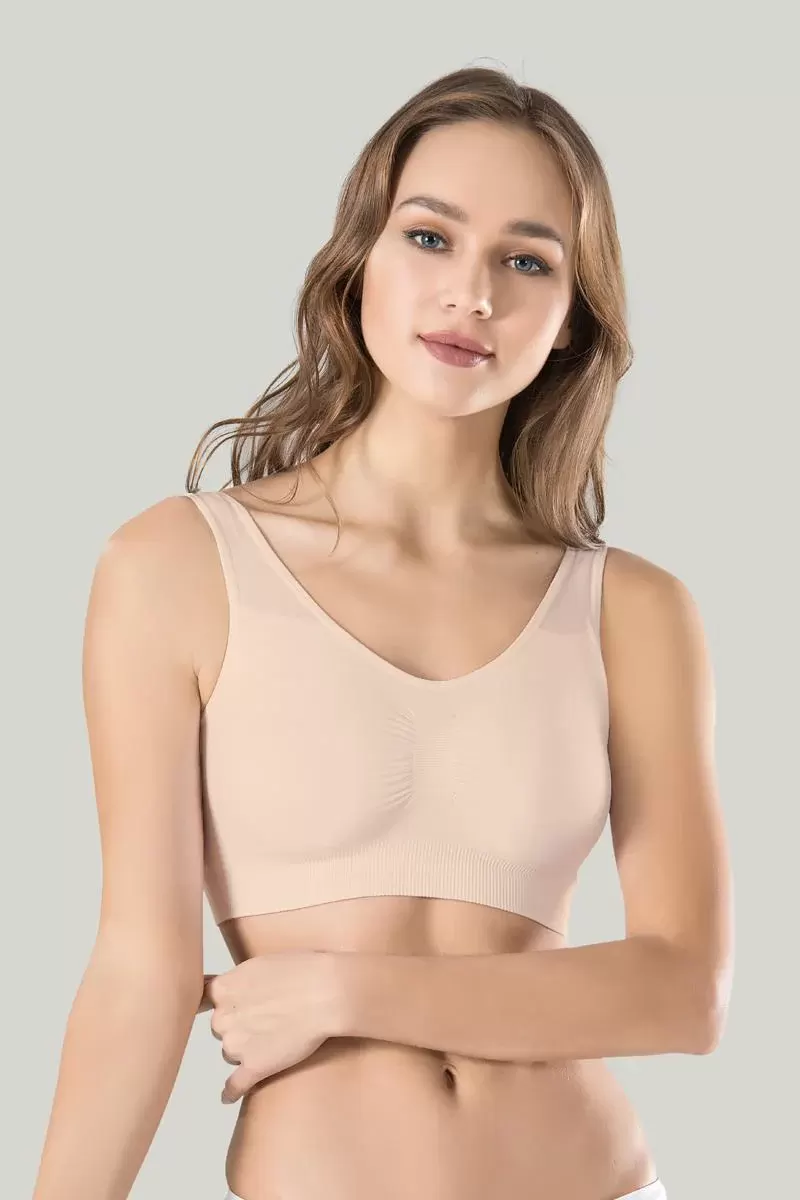 Kadın Gri Kalın Askılı Çıkarılabilir Pedli Örme Seamless Dikişsiz Basic Büstiyer