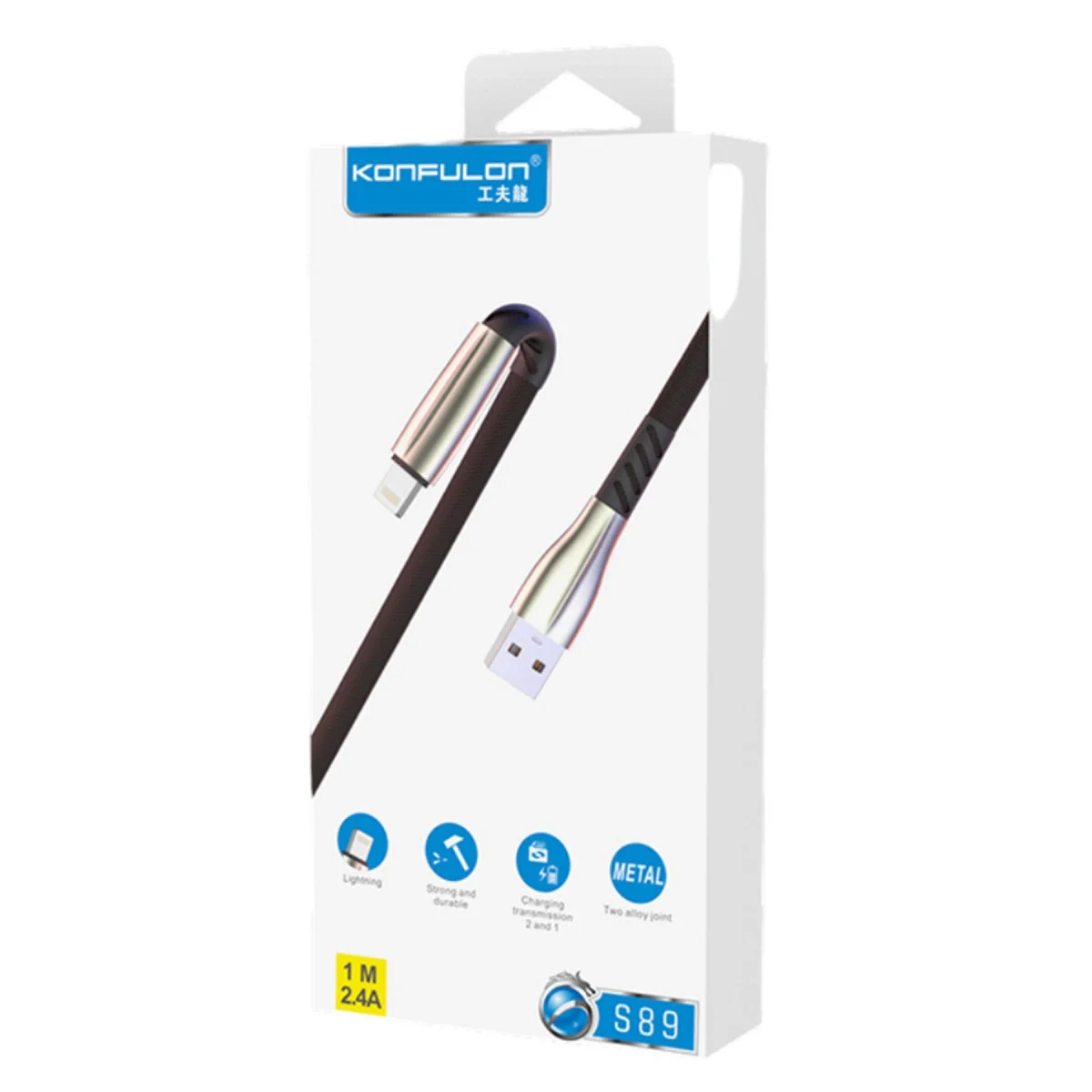 S89 Metal Uçlu Lightning Kablo iphone Uyumlu 1M 2.4A - Siyah