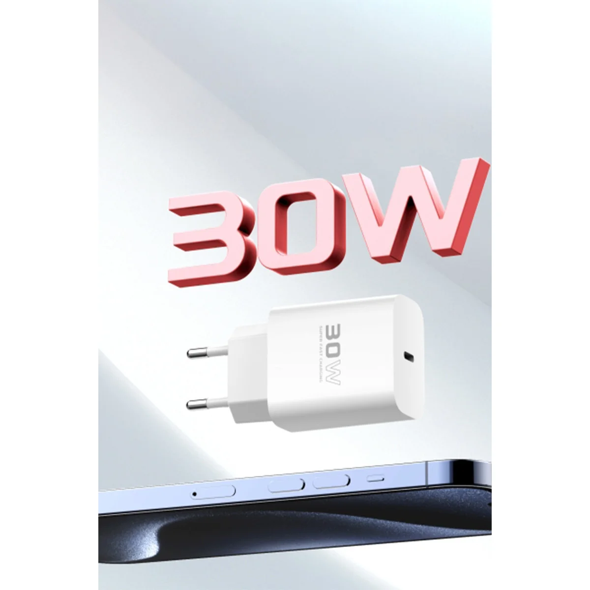 C87C 30W Type-C Çıkışlı Ekstra DL50 1M Type-C to Lightning Kablolu PD Şarj Cihazı - Beyaz
