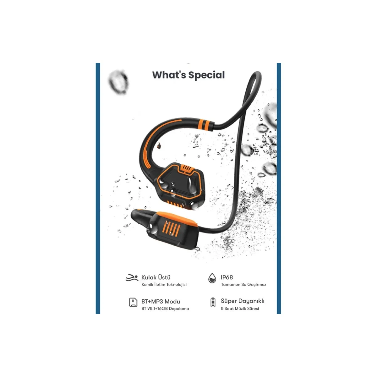 AS9 Suya Dayanıklı Bluetooth Kulaklık - Siyah