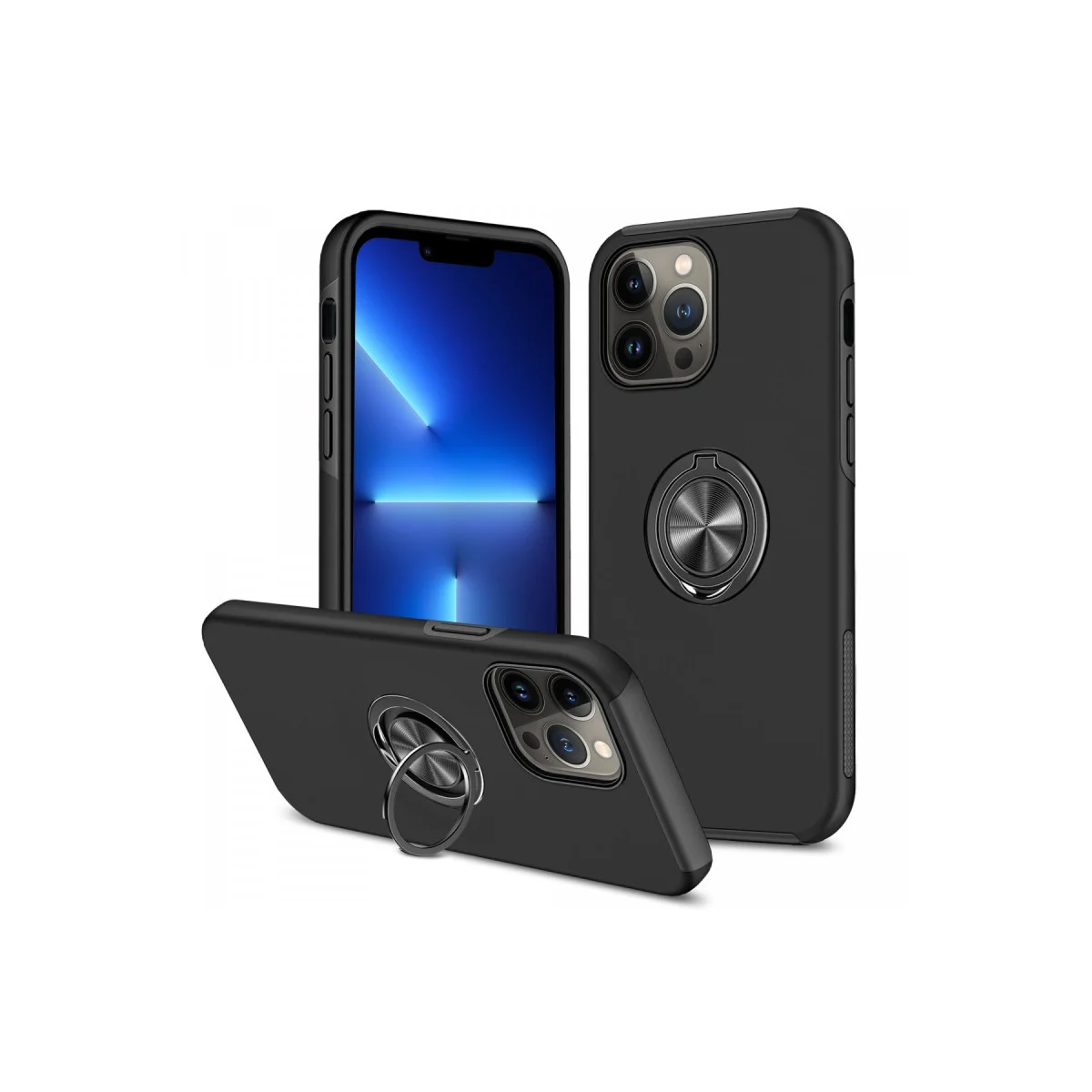 iPhone 13 Pro Kılıf Elit Yüzüklü Kapak - Siyah