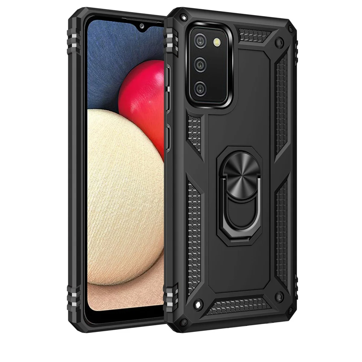 Galaxy A03S Kılıf Sofya Yüzüklü Silikon Kapak - Siyah