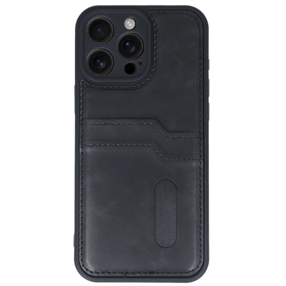 iPhone 16 Pro Kılıf Sara Kartvizitli Deri Kılıf - Siyah