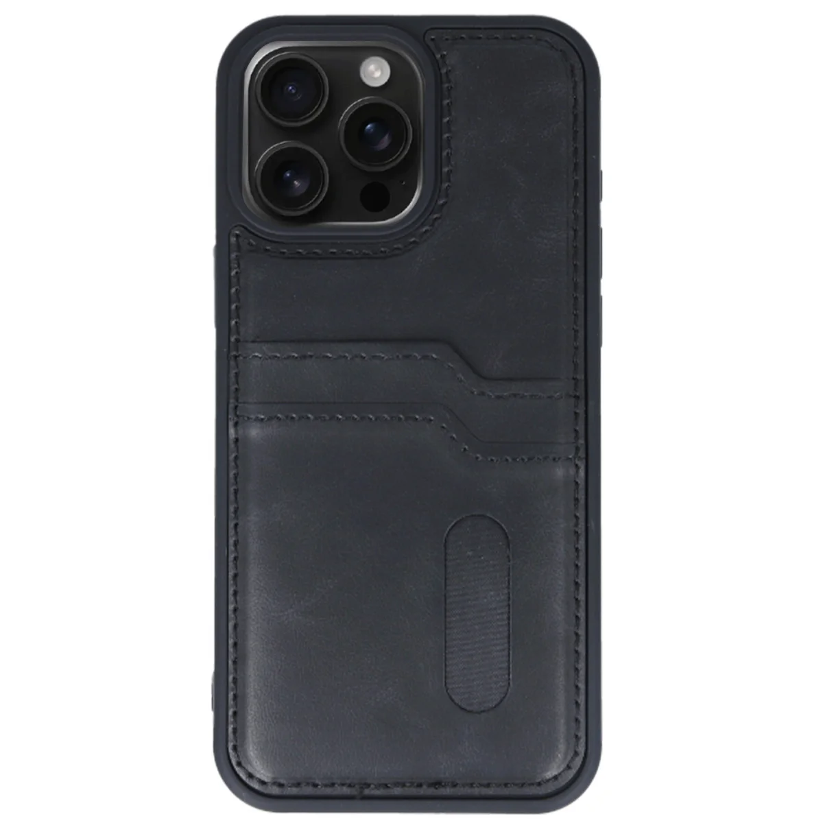 iPhone 15 Pro Max Kılıf Sara Kartvizitli Deri Kılıf - Siyah