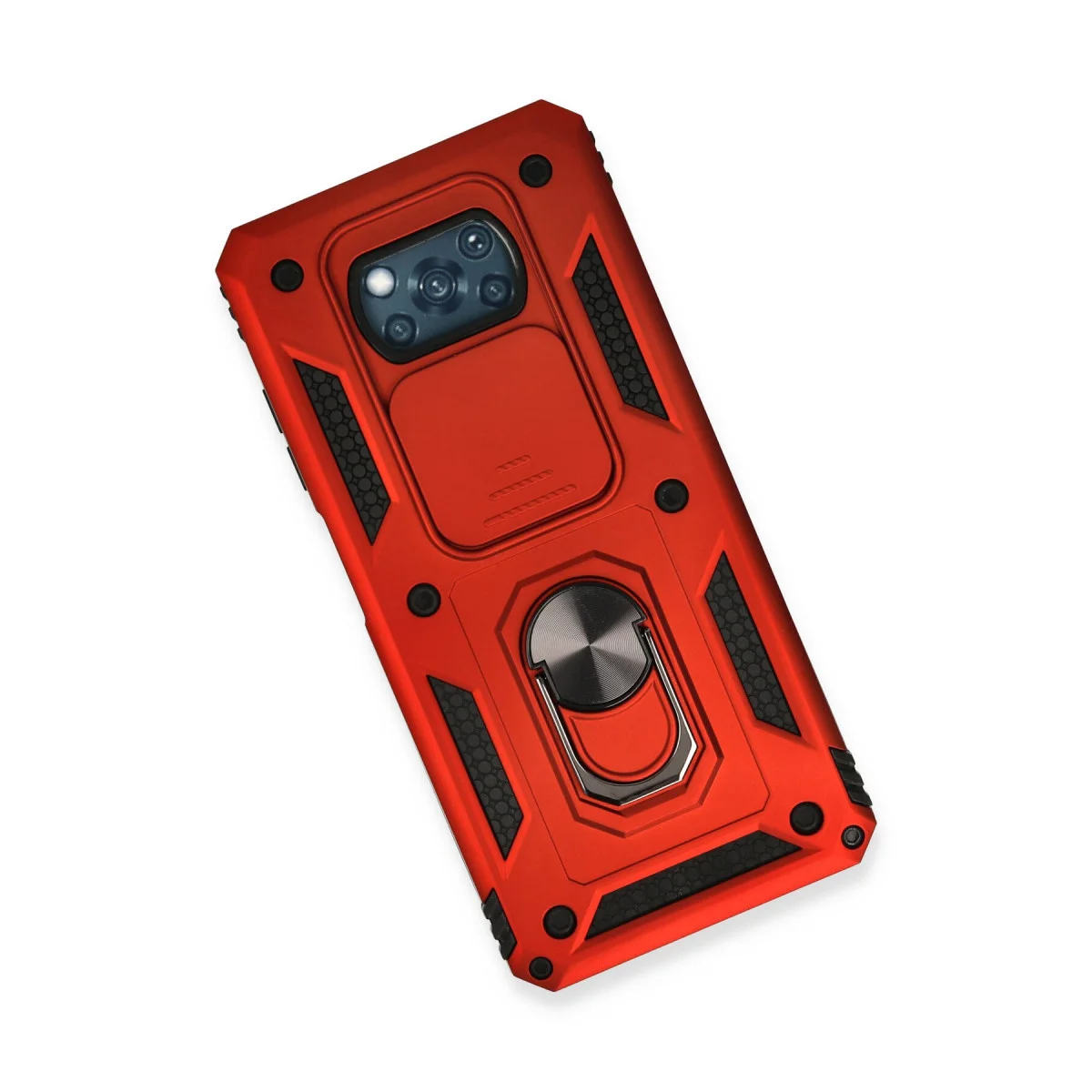 Pocophone X3 Kılıf Pars Lens Yüzüklü Silikon - Kırmızı