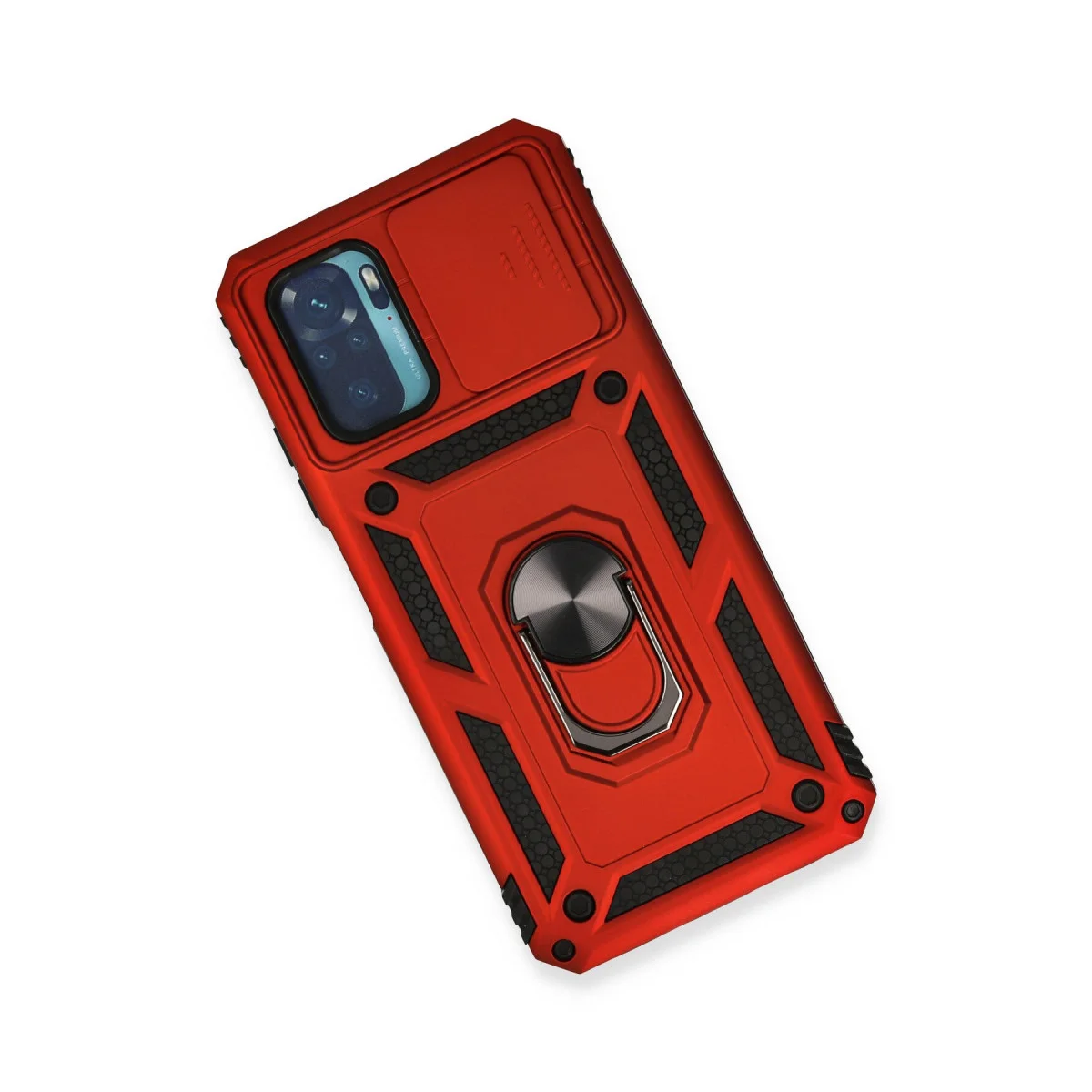 Redmi Note 10 Kılıf Pars Lens Yüzüklü Silikon - Kırmızı