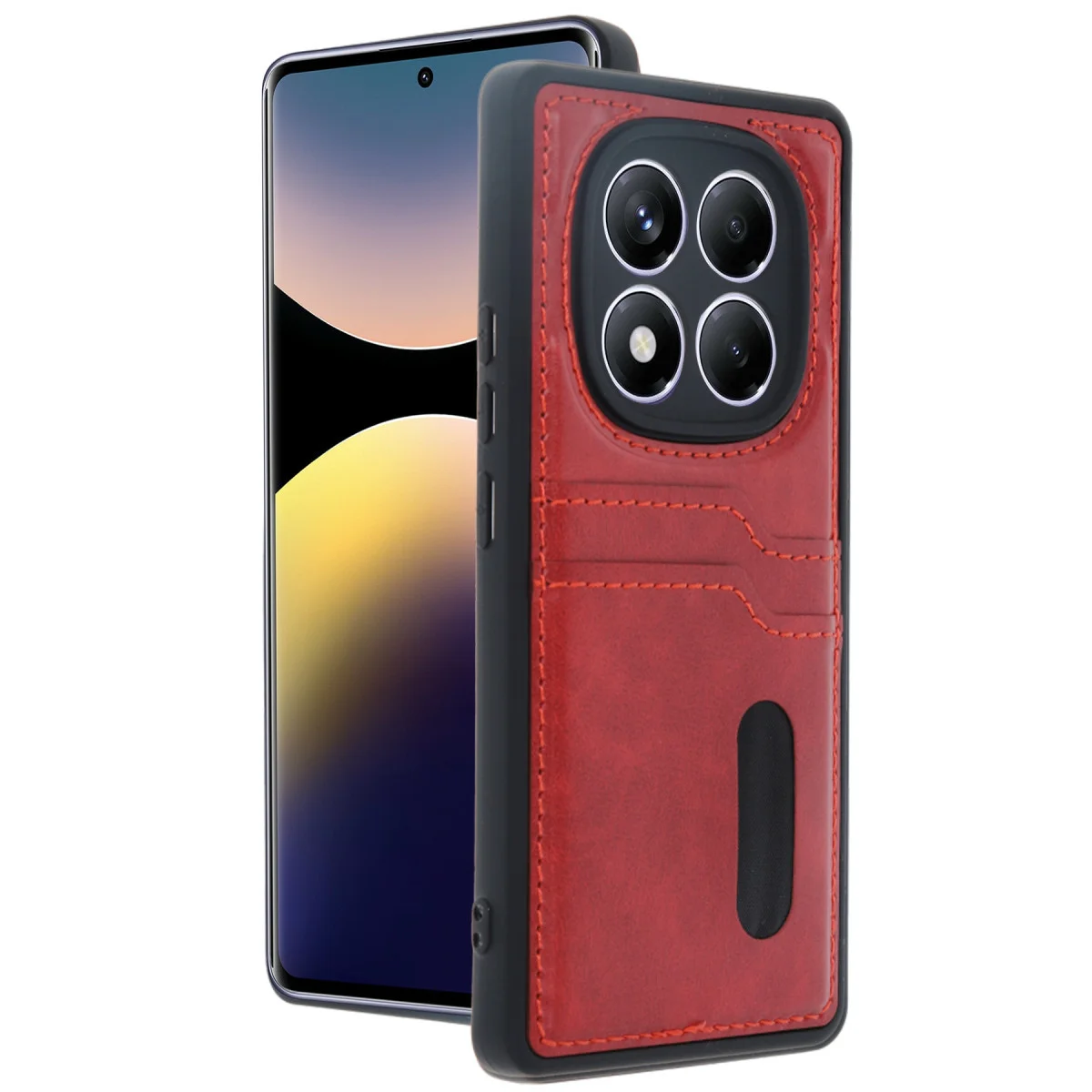 Redmi Note 14 Pro 5G Kılıf Sara Kartvizitli Deri Kılıf - Kırmızı