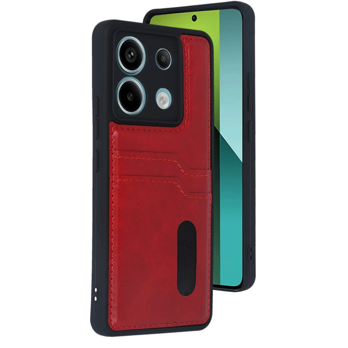 Redmi Note 13 Pro 5G Kılıf Sara Kartvizitli Deri Kılıf - Kırmızı