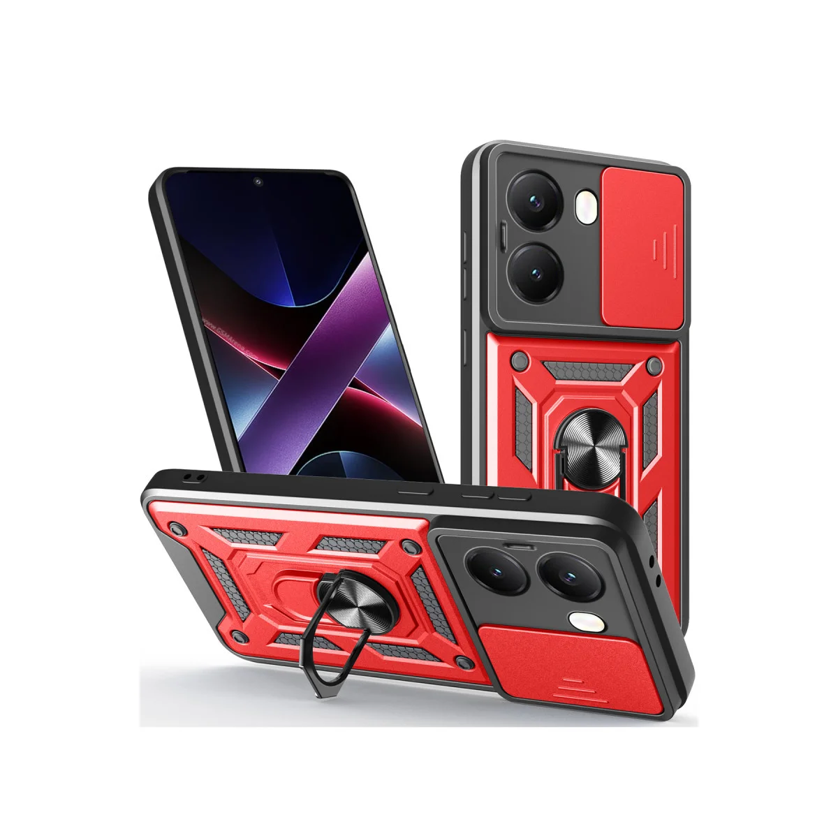 Poco X7 Pro Kılıf Pars Lens Yüzüklü Silikon - Kırmızı