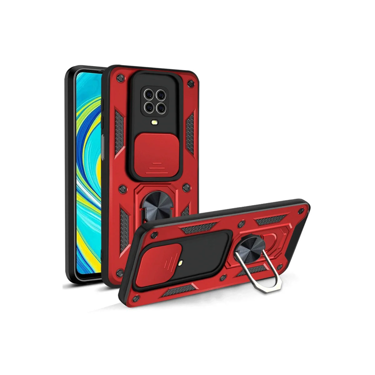 Redmi Note 9 Pro Kılıf Pars Lens Yüzüklü Silikon - Kırmızı