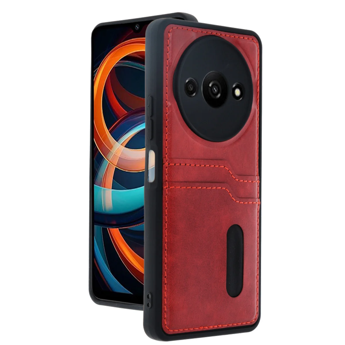 Redmi A3 4G Kılıf Sara Kartvizitli Deri Kılıf - Kırmızı