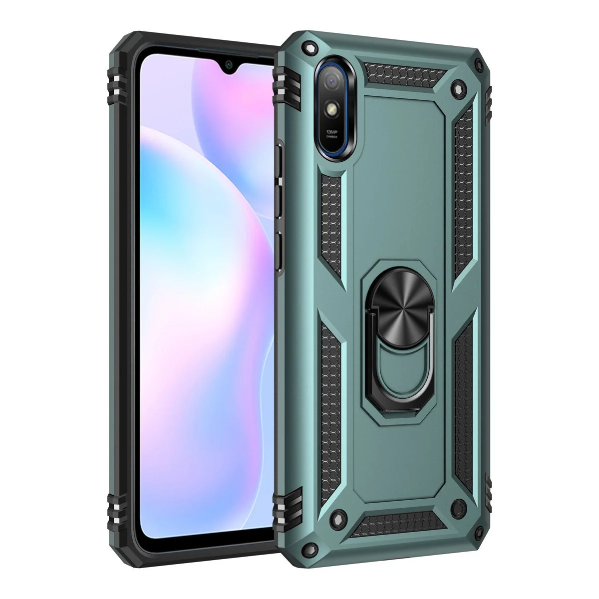Redmi 9A Kılıf Sofya Yüzüklü Silikon Kapak - Yeşil