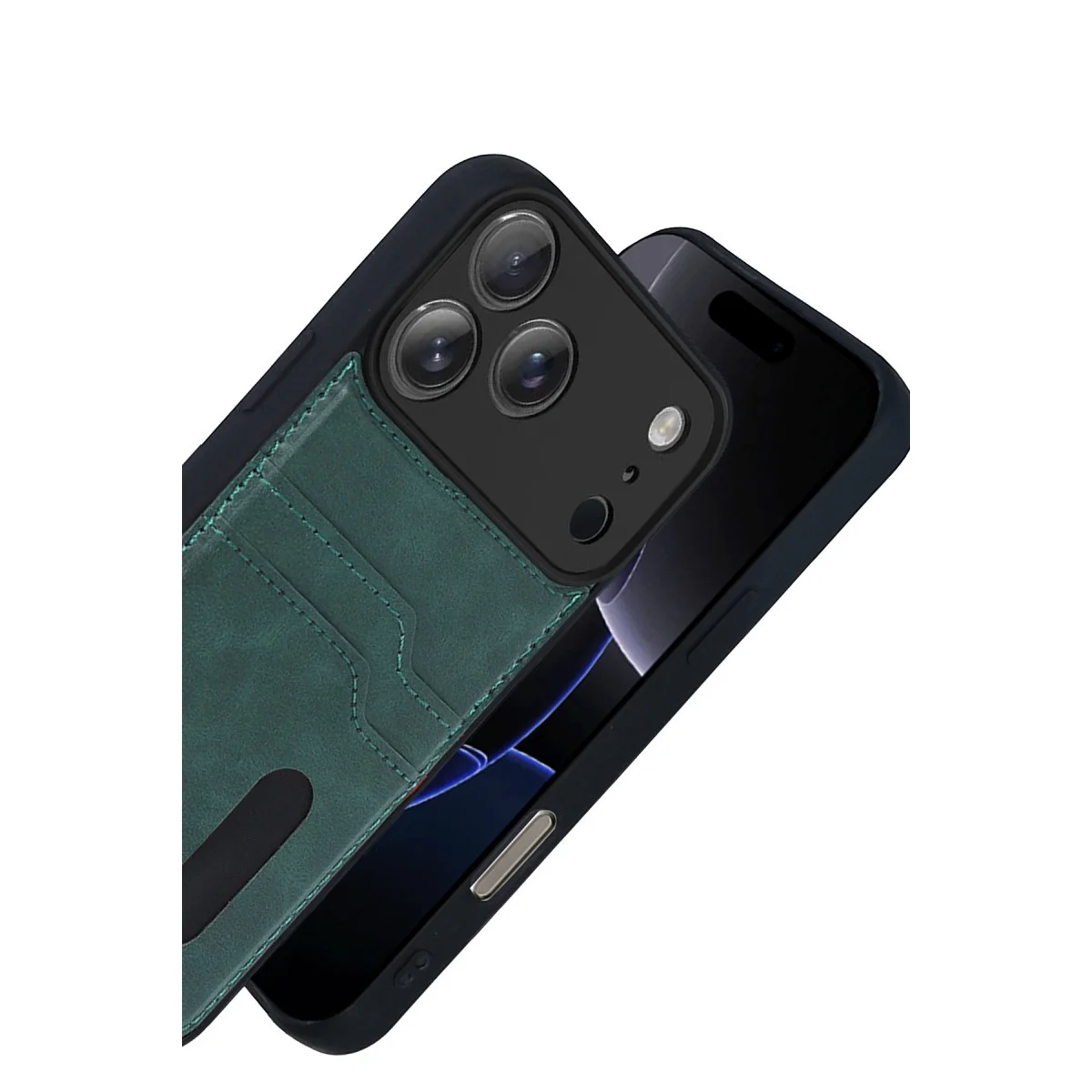 iPhone 17 Pro Sara Kartvizitli Deri Kılıf - Yeşil
