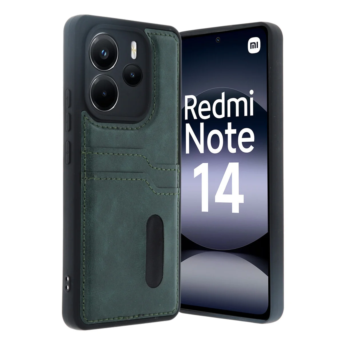 Redmi Note 14 4G Kılıf Sara Kartvizitli Deri Kılıf - Koyu Yeşil
