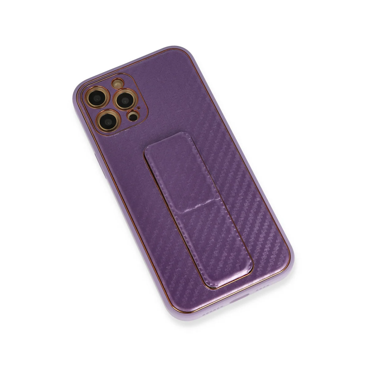 iPhone 12 Pro Kılıf Coco Karbon Standlı Kapak - Mor