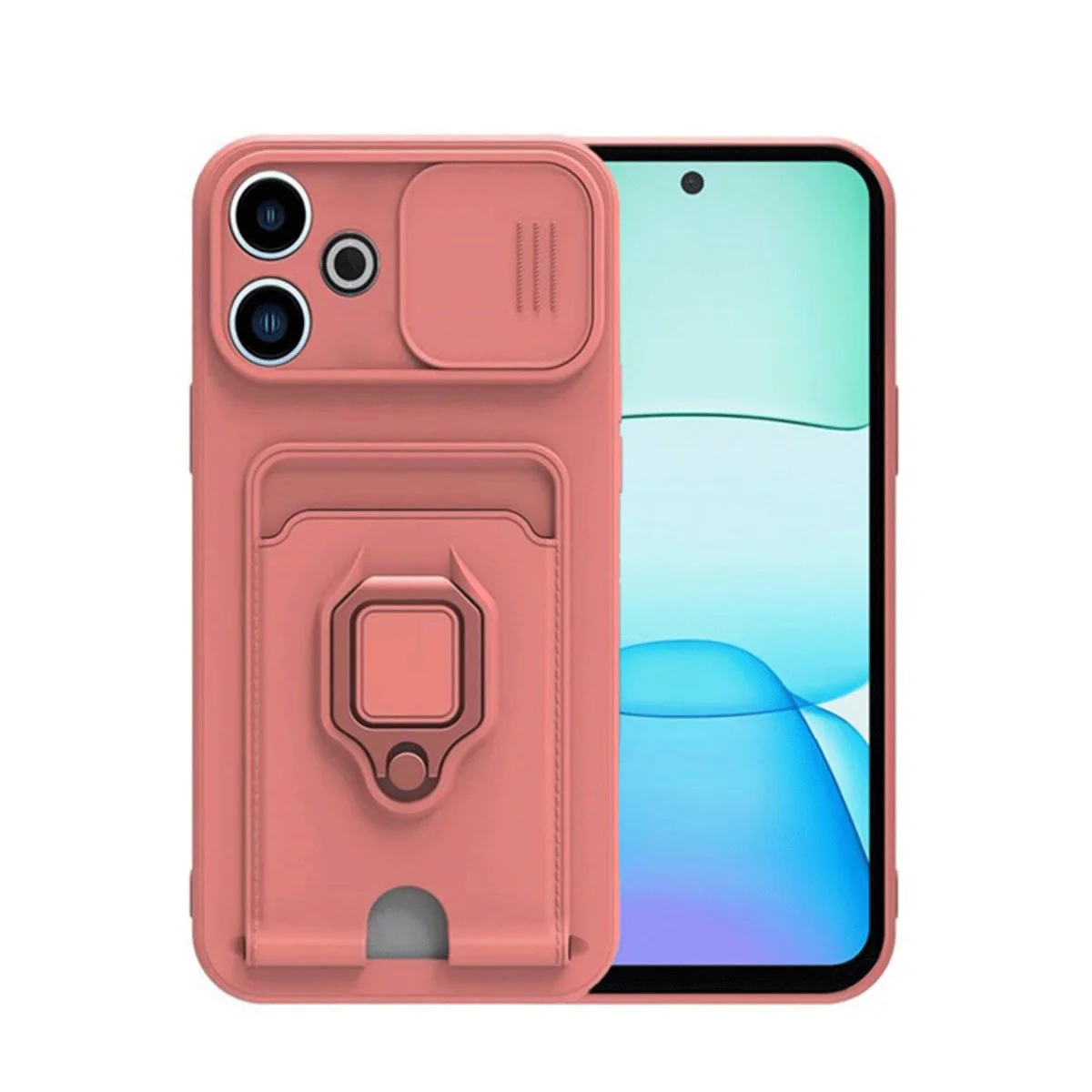 Redmi 13 4G Kılıf Zuma Kartvizitli Yüzüklü Silikon - Pembe