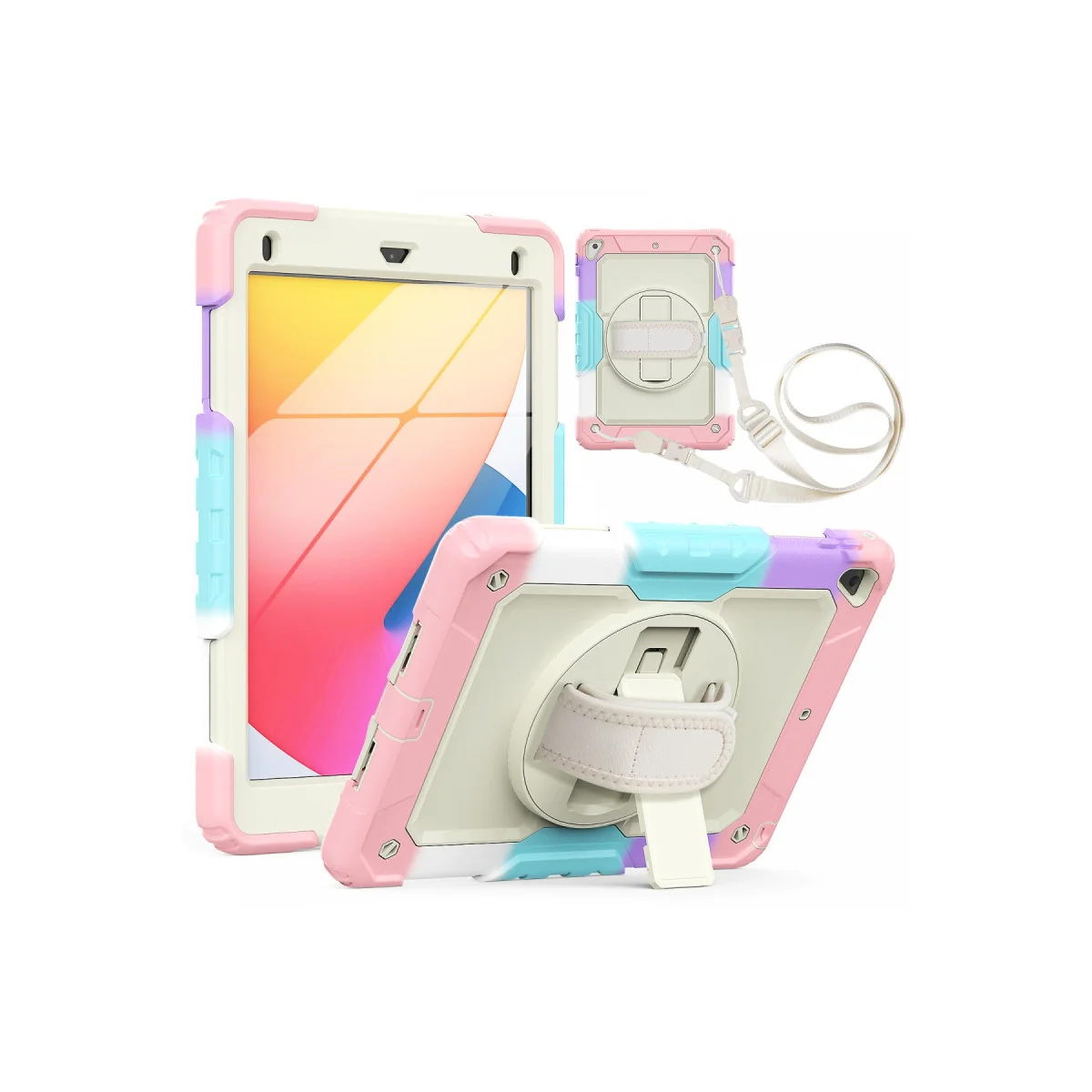 iPad 5 Air 9.7 Kılıf Tablet Rainbow Kapak - Pembe
