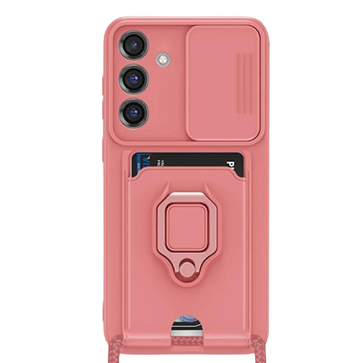 Galaxy S25 Plus Kılıf Zuma Kartvizitli Yüzüklü Silikon - Pembe