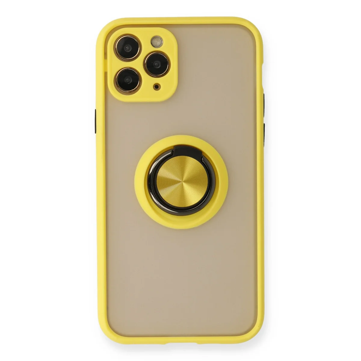 iPhone 11 Pro Max Kılıf Montreal Yüzüklü Silikon Kapak - Sarı