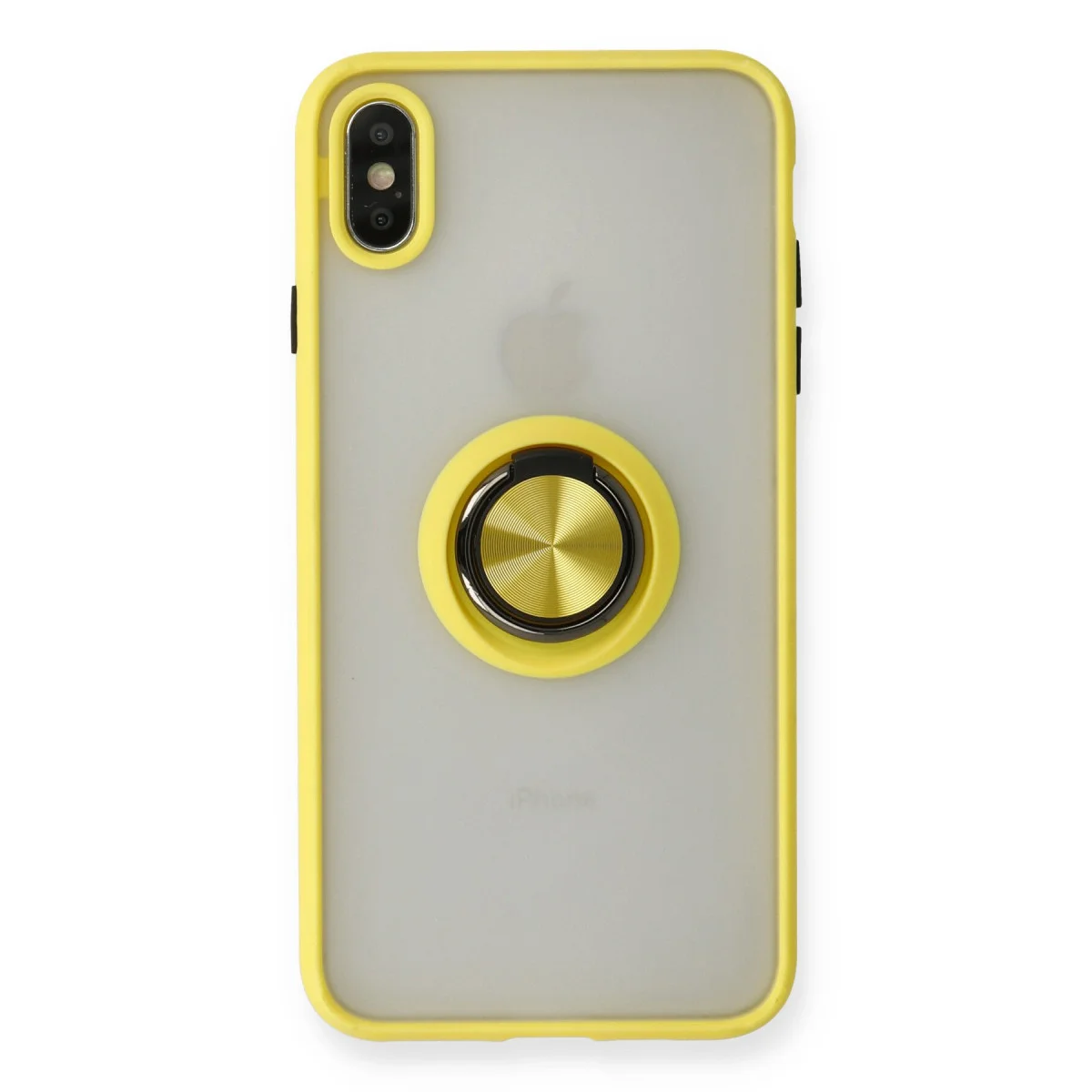 iPhone X Kılıf Montreal Yüzüklü Silikon Kapak - Sarı