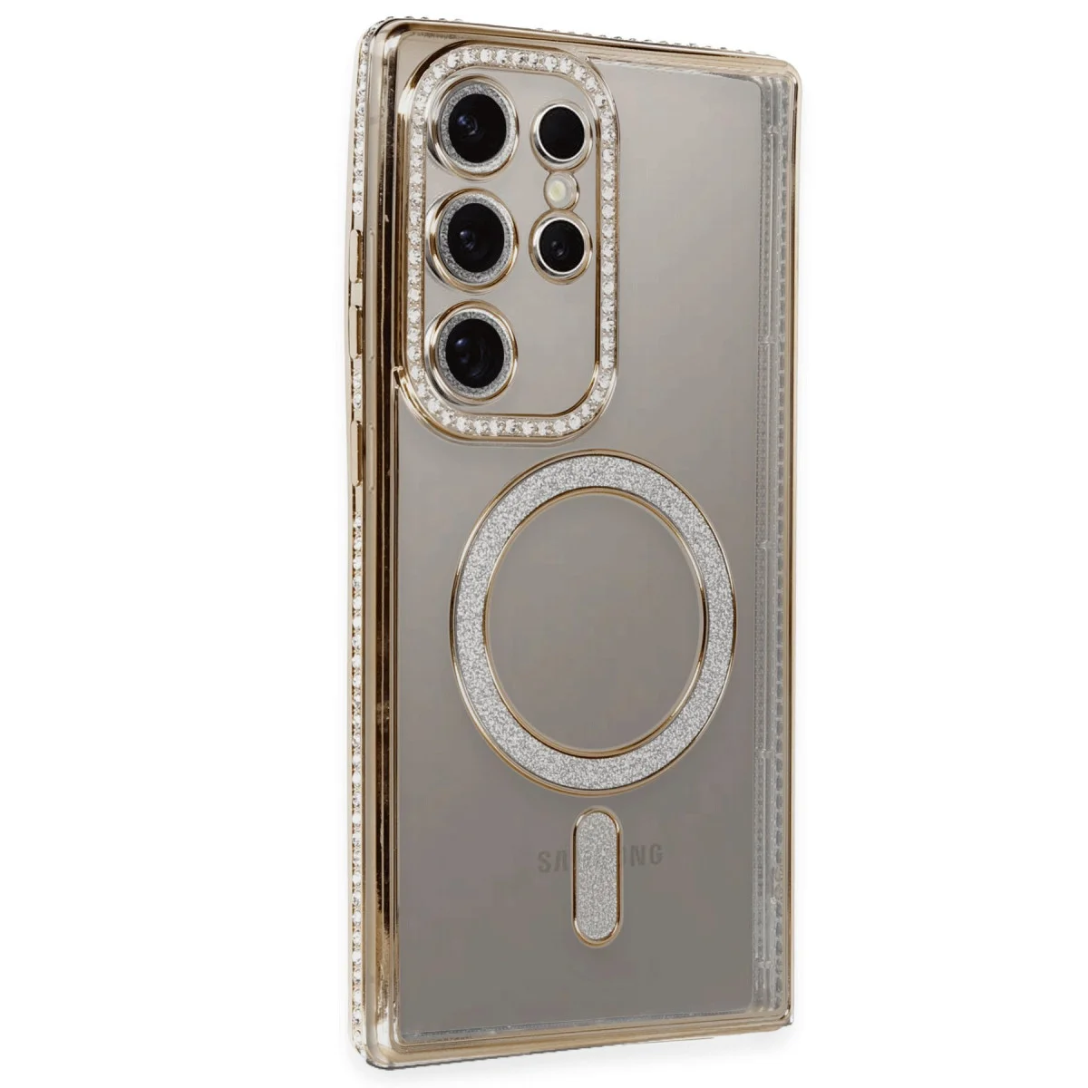 Galaxy S24 Ultra Kılıf Joke Simli Magneticsafe Kılıf - Gold