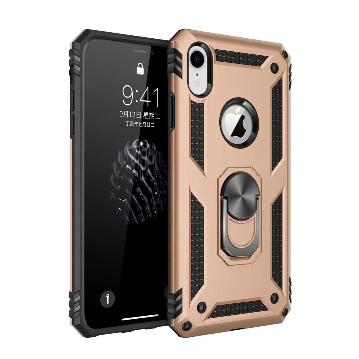 iPhone XR Kılıf Sofya Yüzüklü Silikon Kapak - Gold