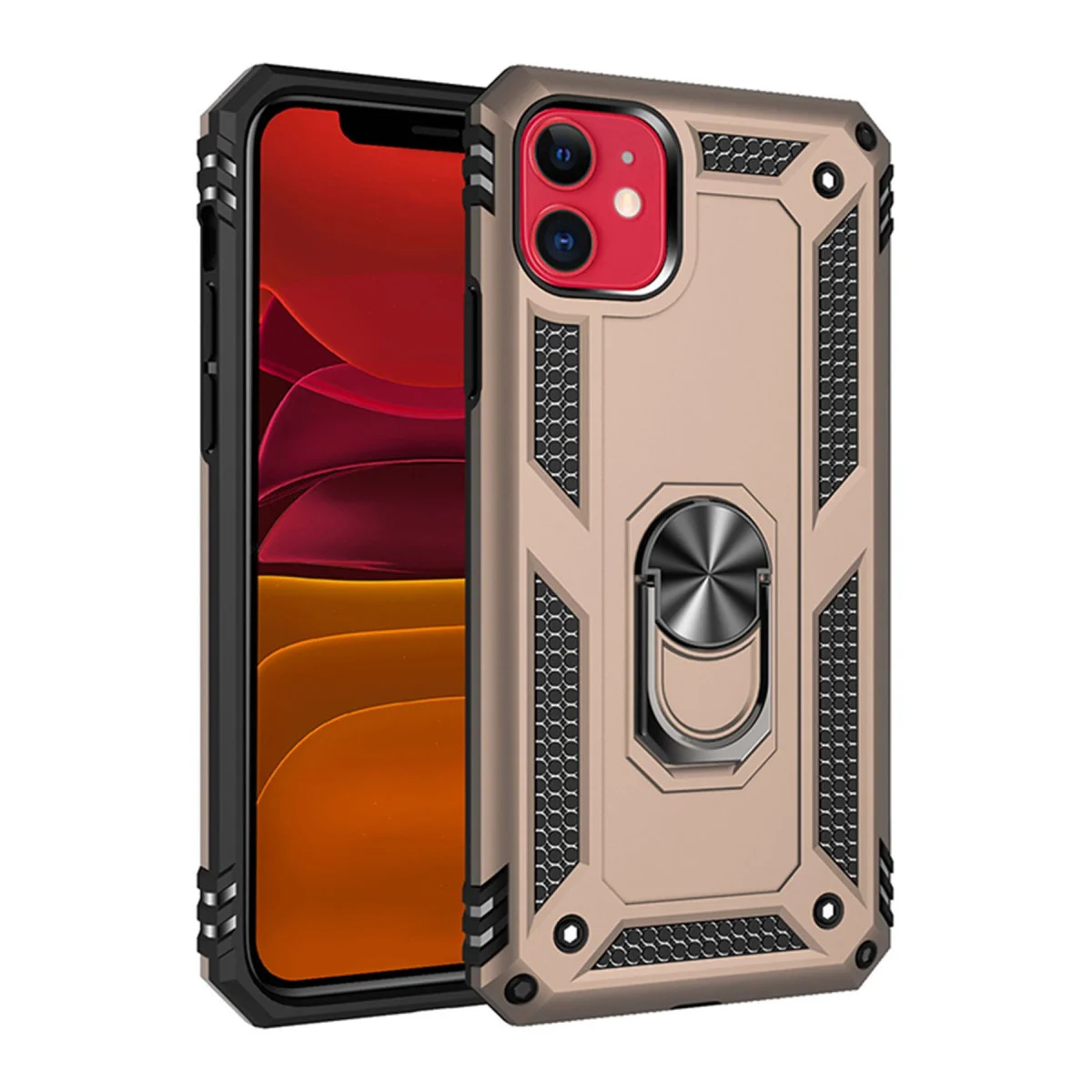 iPhone 11 Kılıf Sofya Yüzüklü Silikon Kapak - Gold