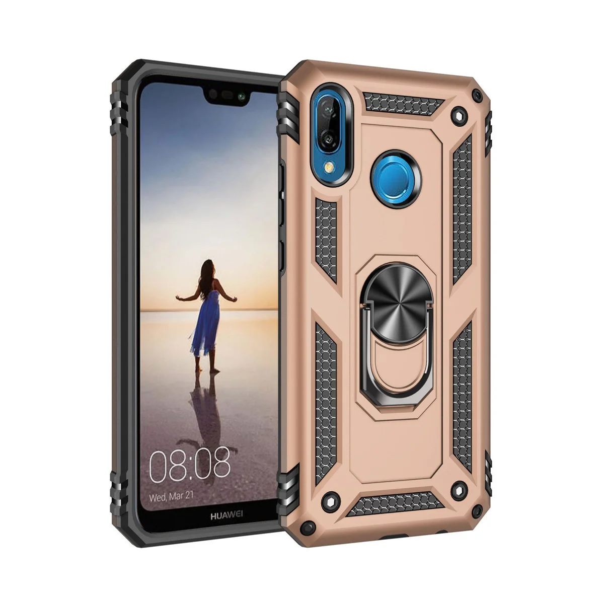 P20 Lite Kılıf Sofya Yüzüklü Silikon Kapak - Gold