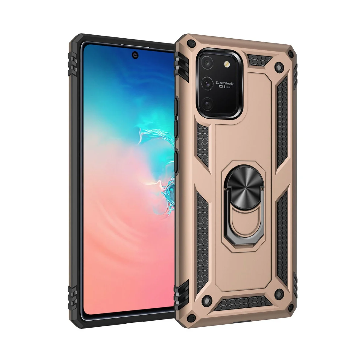 Galaxy A91 / S10 Lite Kılıf Sofya Yüzüklü Silikon Kapak - Gold