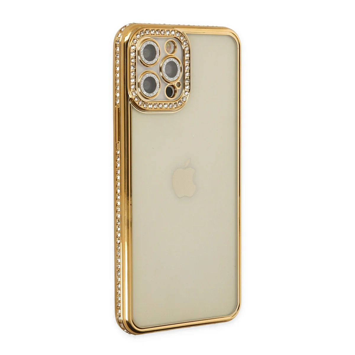 iPhone 12 Pro Kılıf Joke Taşlı Silikon - Gold