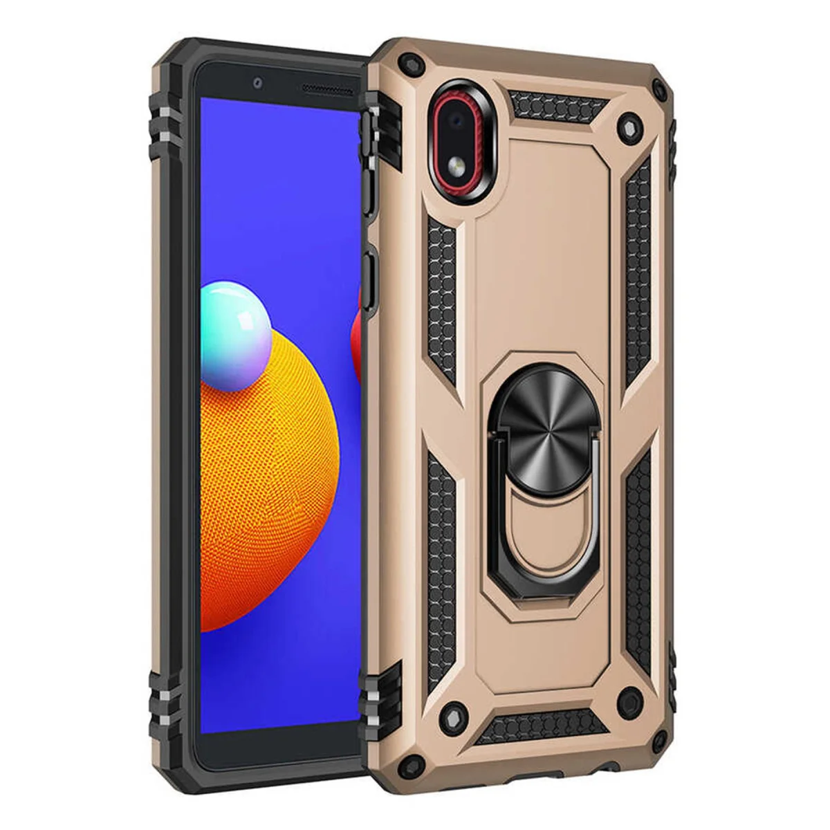 Galaxy A01 Core Kılıf Sofya Yüzüklü Silikon Kapak - Gold