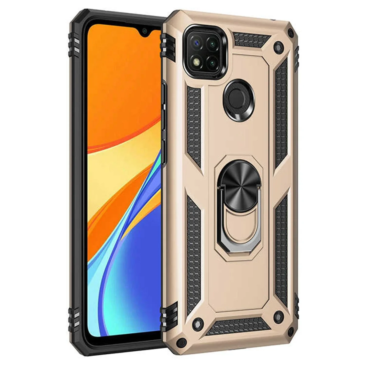 Redmi 9C Kılıf Sofya Yüzüklü Silikon Kapak - Gold