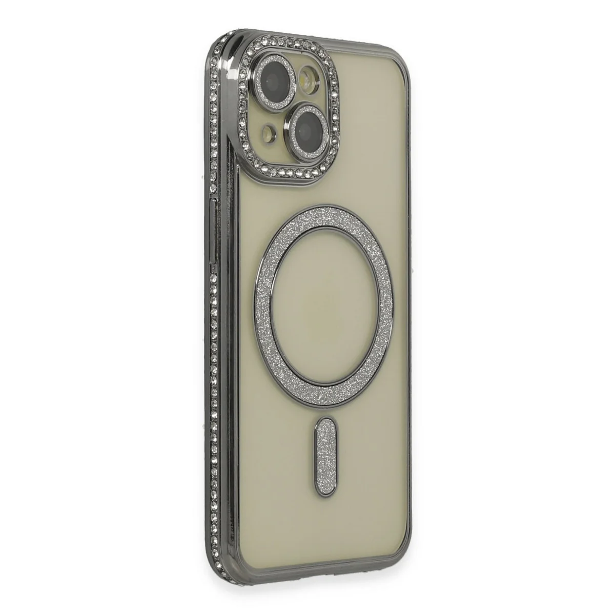 iPhone 14 Kılıf Joke Simli Magneticsafe Kılıf - Gri