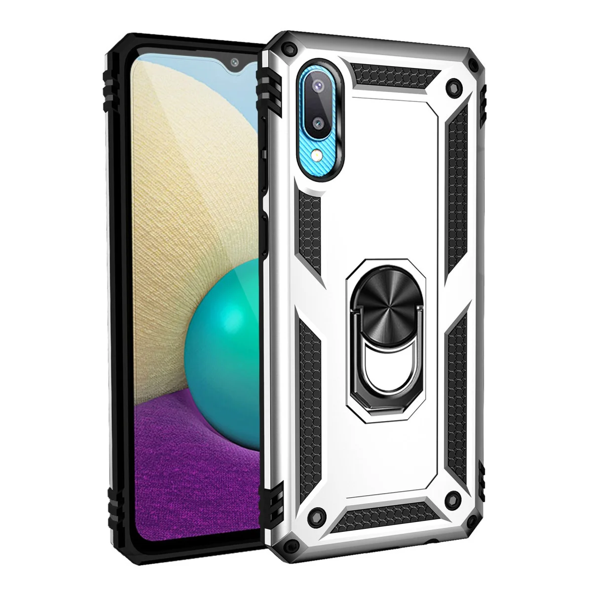 Galaxy A02 Kılıf Sofya Yüzüklü Silikon Kapak - Gümüş