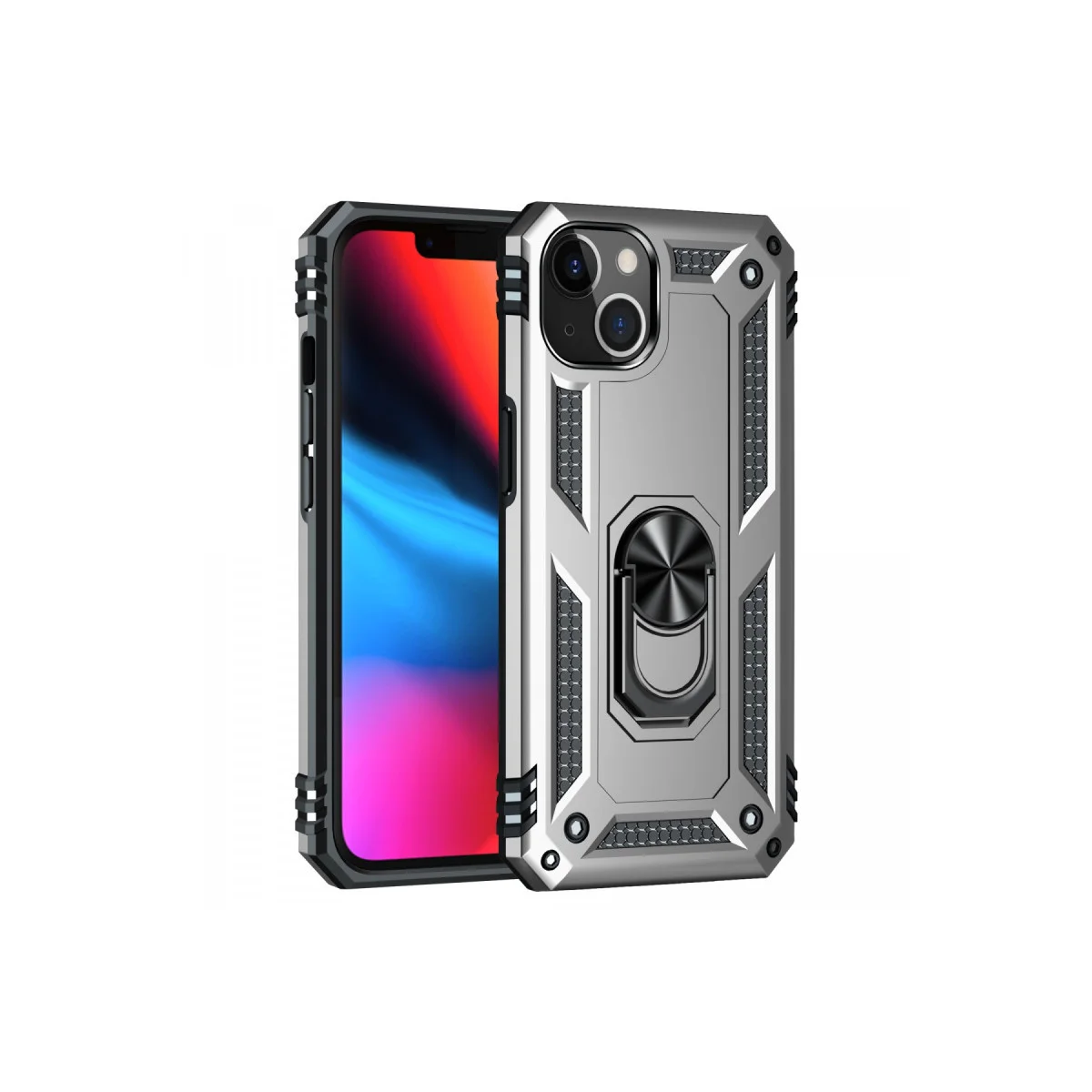 iPhone 14 Plus Kılıf Sofya Yüzüklü Silikon Kapak - Gümüş