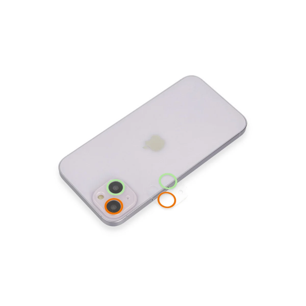 iPhone 13 Renkli Kamera Lens Koruma Cam - Turuncu-Yeşil