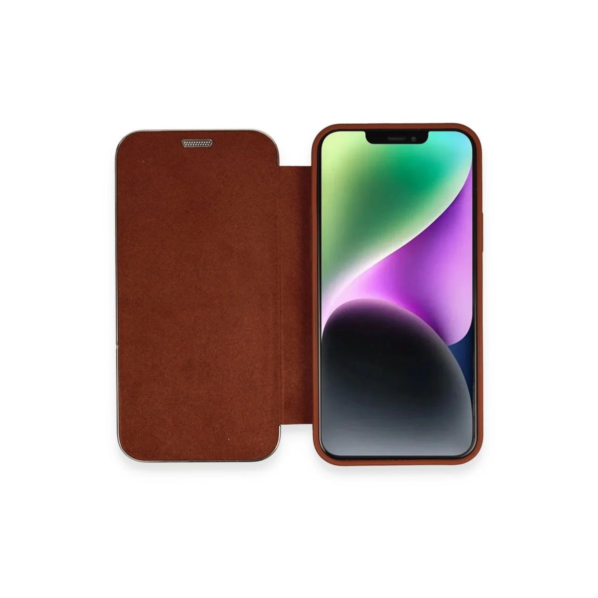 iPhone 12 Kılıf Dolpin Kapaklı - Kahverengi