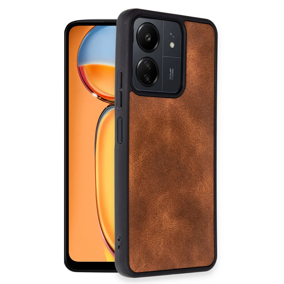Redmi 13C Kılıf Aras Deri Kapak - Taba